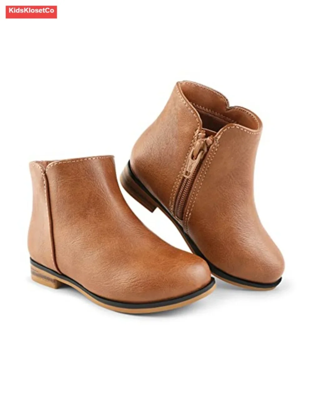 Girls Ankle Boots with Zipper Low Heel Booties Faux Leather Toddler Little Kid